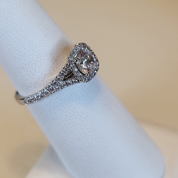 Naledi Sterling Silver Round CZ Halo Split Shank Ring - Picture 4 of 8